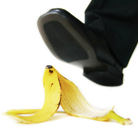 foot slipping   on a banana
