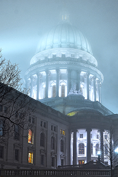 Wisconsin state capitol foggy