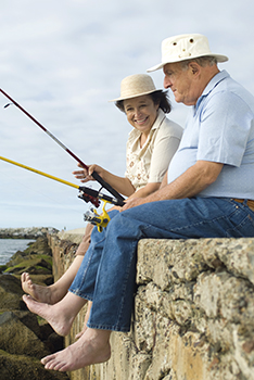 elderly couple fishing