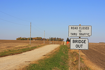 Road closed, bridge out sign