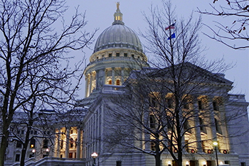 Wisconsin State Capitol at Dusk in Winter
