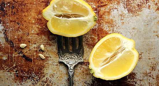 lemon on a fork
