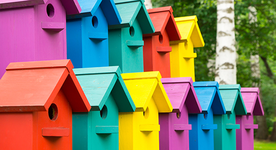 colorful birdhouses