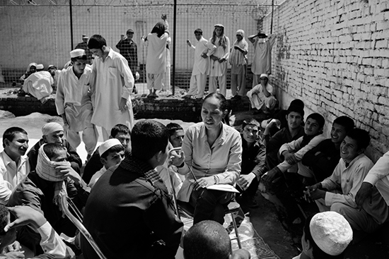 Kim Motley interviews children at a juvenile detention center in Jalalabad
