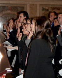 New Wisconsin lawyers take the lawyer’s oath in the   Supreme Court Hearing   Room.