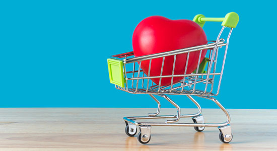 shopping cart with hearts