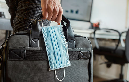 reopening office briefcase facemask