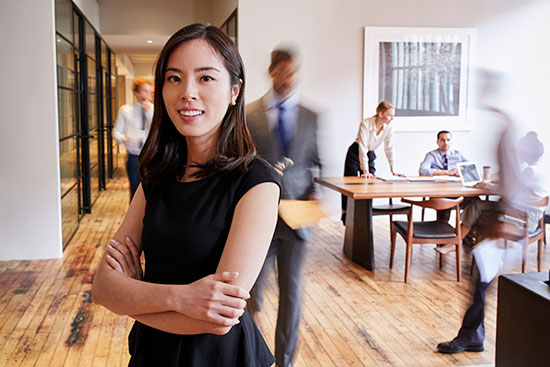 confident woman in office