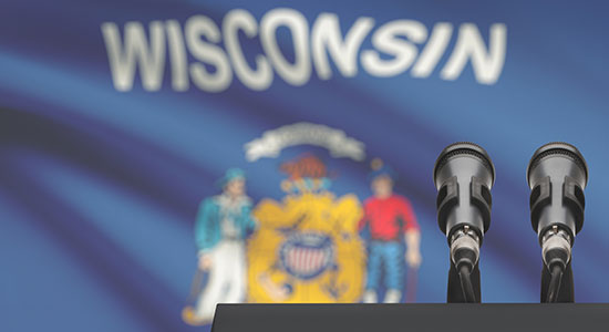 Wisconsin flag and podium
