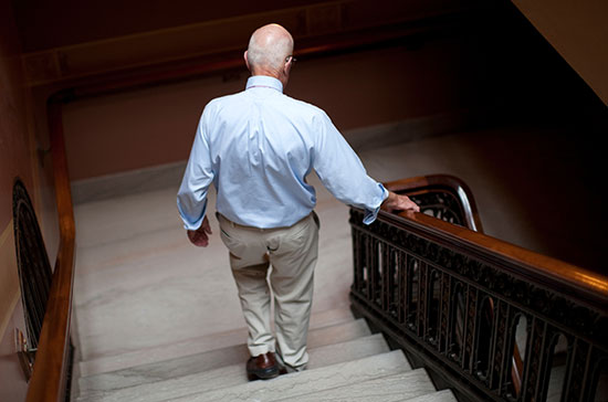 Sen. Risser walks down steps