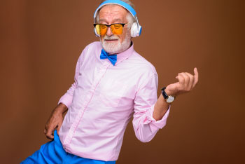 elderly person listening to music