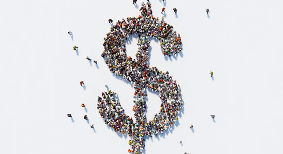 crowd in the shape of money