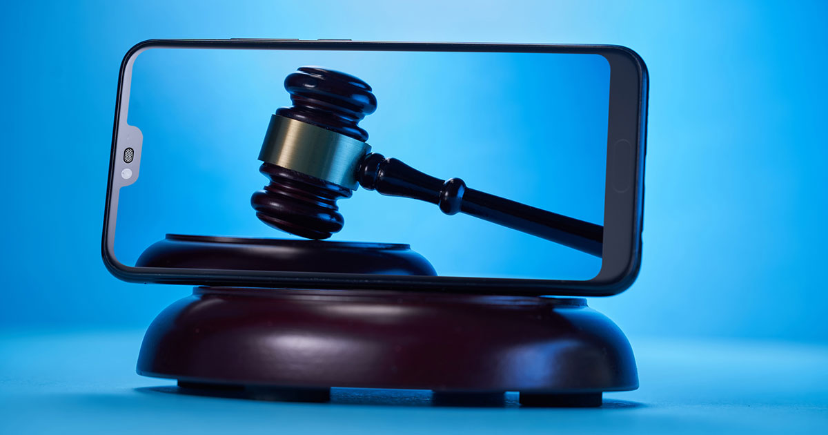 gavel on a smartphone screen