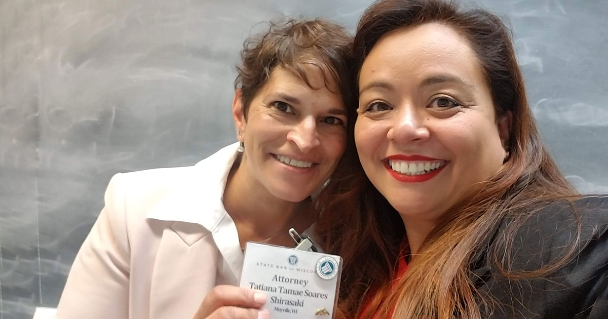 Shirasaki (right) celebrates becoming a Wisconsin lawyer with U.W. law professor Asifa Quraishi-Landes