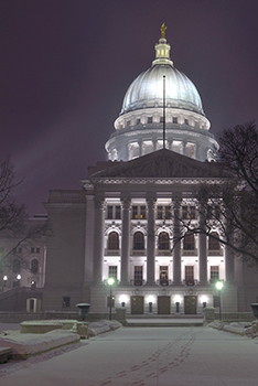 Wisconsin state capitol winter night