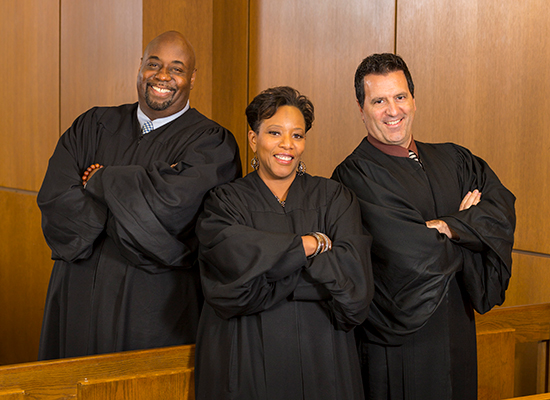 judges Derek Mosley, Valarie Hill, and Phil Chavez