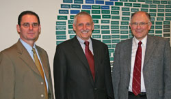 President             Tom Basting (center) thanked outgoing chair Dave Reddy (left) and member               Bill Neill for their many years of service on the Client Protection Fund               Committee.