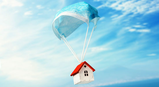 house with faskmask parachute