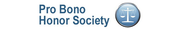 Pro Bono honor society logo of two balanced scales on a blue background
